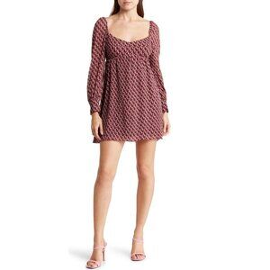 NWT WAYF Geometric Long Sleeve Babydoll Summer Mini Dress P752